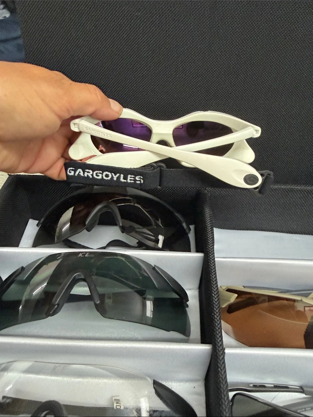 Gargoyles Gamer Flip-Up White Sport Sunglasses with Blue Mirrored Lenses
